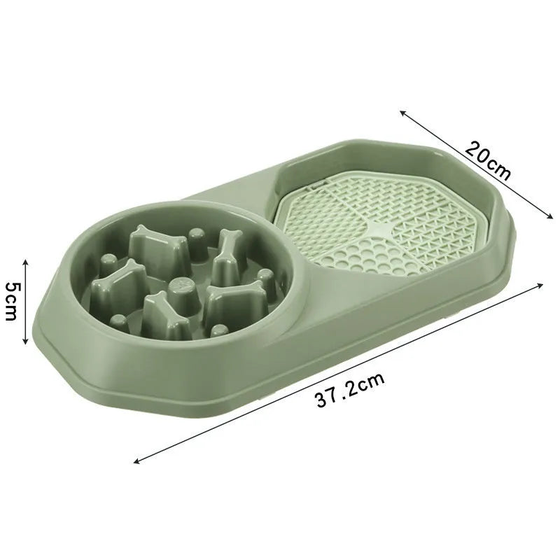 Blue interactive slow feeder dog bowl with puzzle pattern and non-slip base for small medium sized dogs
