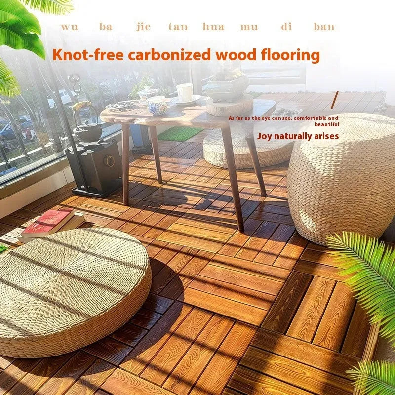 Set of square camphor pine flooring boards with a thickened profile and brushed durable finish