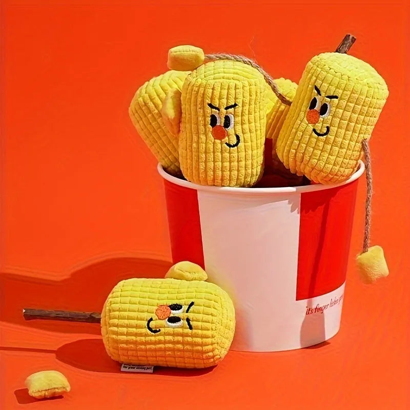 Corn cob shaped cat dental toy made from polio wood measuring 7cm by 6cm by 15cm