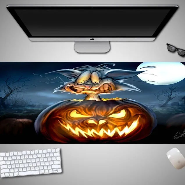 Oversized Halloween-themed mouse pad with graphic design on non-slip rubber cloth surface