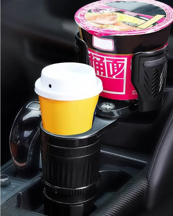 Carbon fibre black car drink holder with retractable adjustable base for vehicle centre console