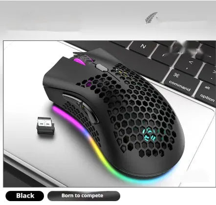 BM600 hollow-out wireless gaming mouse with luminous charging in black, cyan or white colours