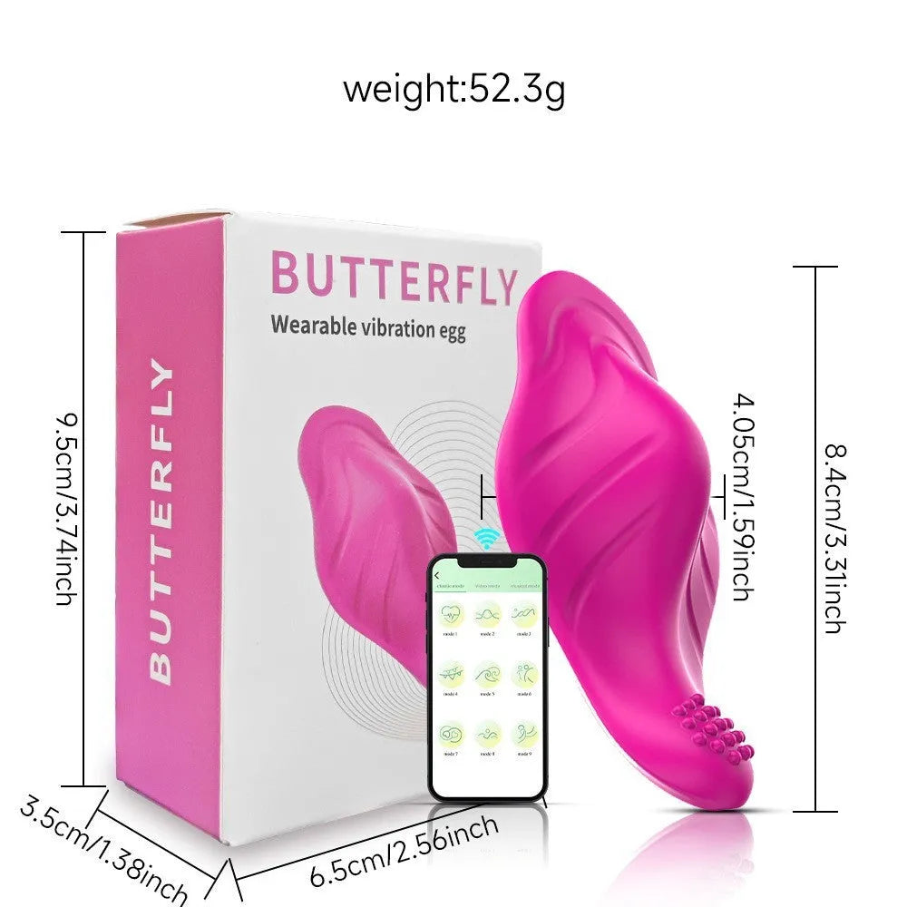 Rose red female vibrator with butterfly design and smartphone APP remote control