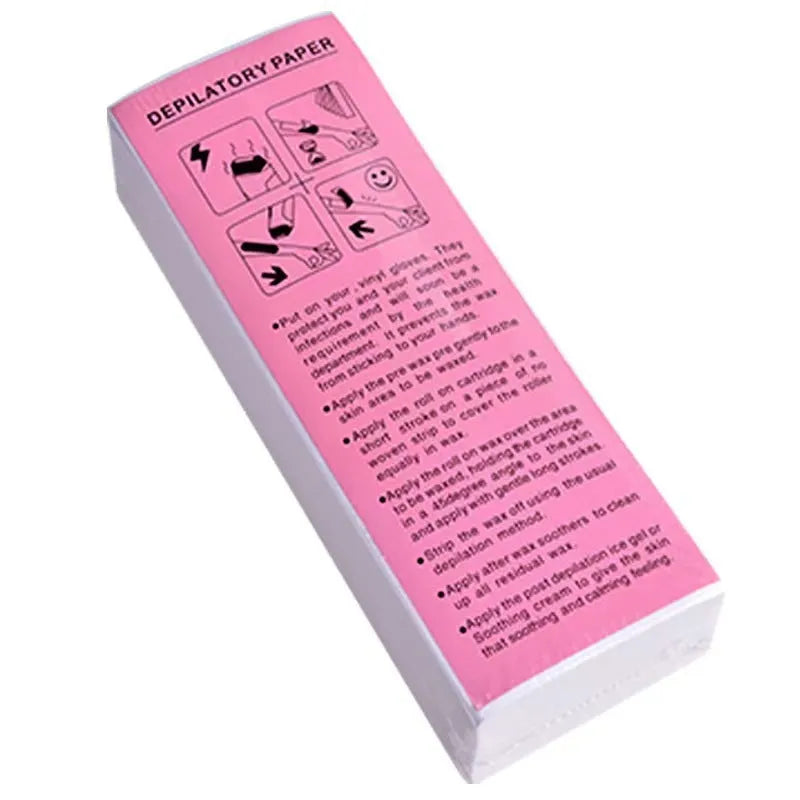 A pack of soft, white non-woven fabric hair removal wax paper strips.