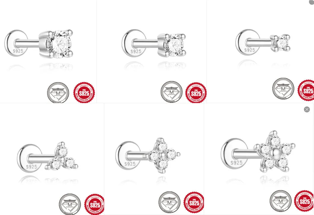 S925 sterling silver stud earrings with petal diamond geometric designs in platinum plating