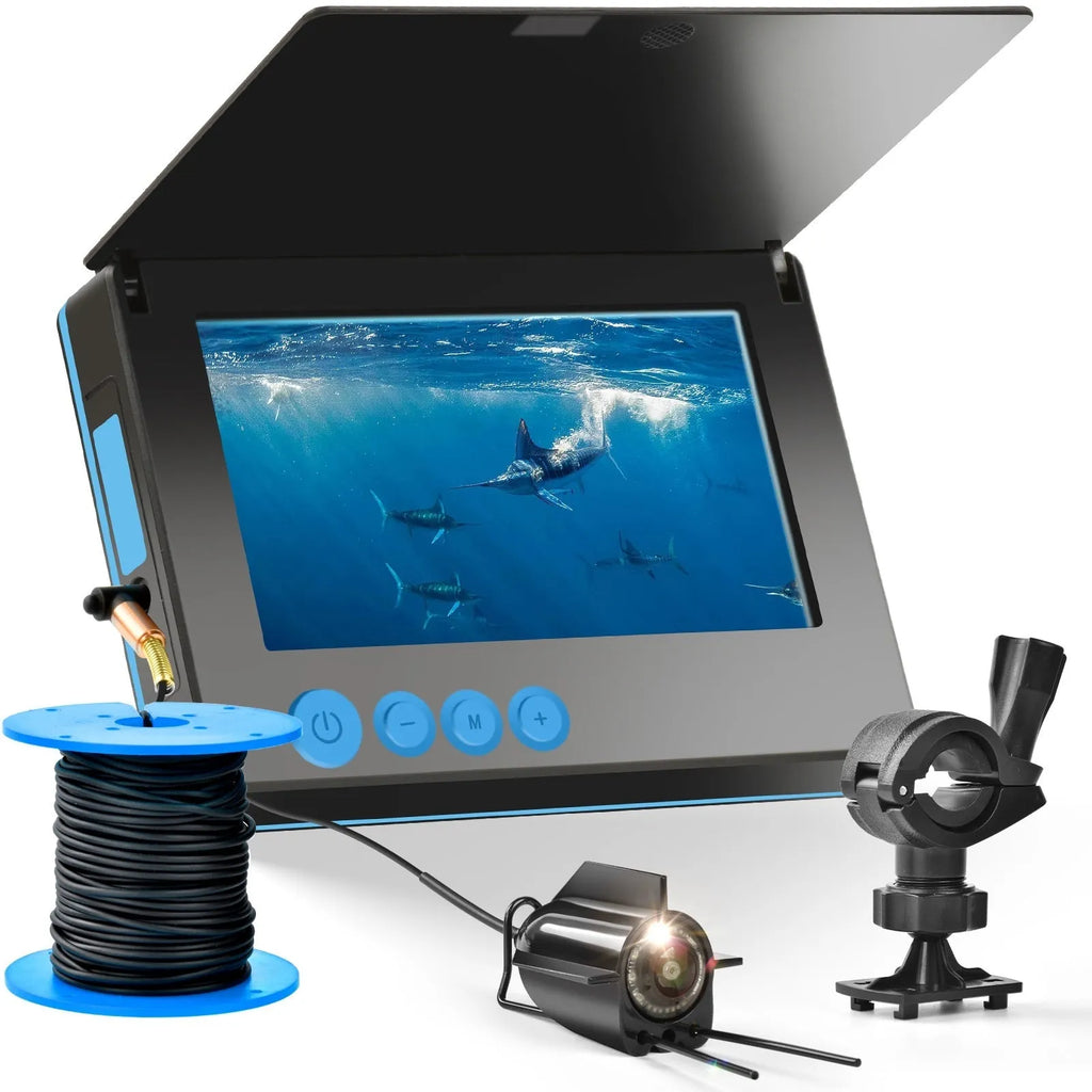 Underwater fish finder camera with 4.3-inch screen displaying clear underwater imagery for anglers