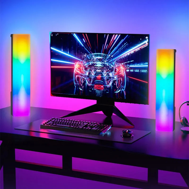 3D RGB light pick-up table top ambiance lamp with voice-activated rhythm lighting in black or white shell