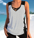 Women's printed split boxer swimsuit with polyester fabric and acrylic lining in black navy blue and light green colors