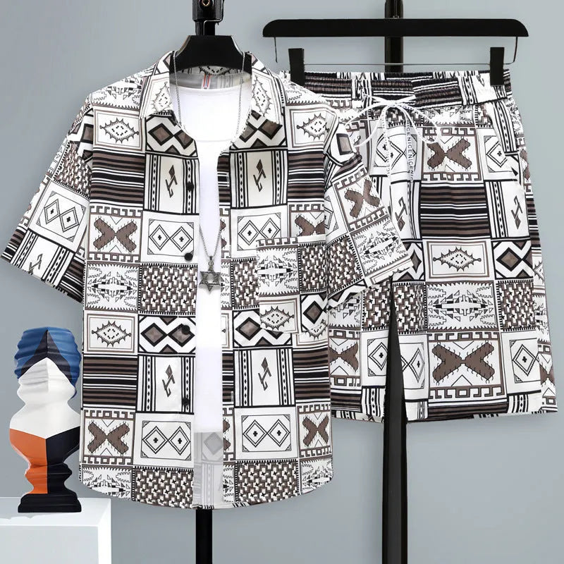 Men's casual sports two-piece set with short sleeve top and matching shorts in various colours