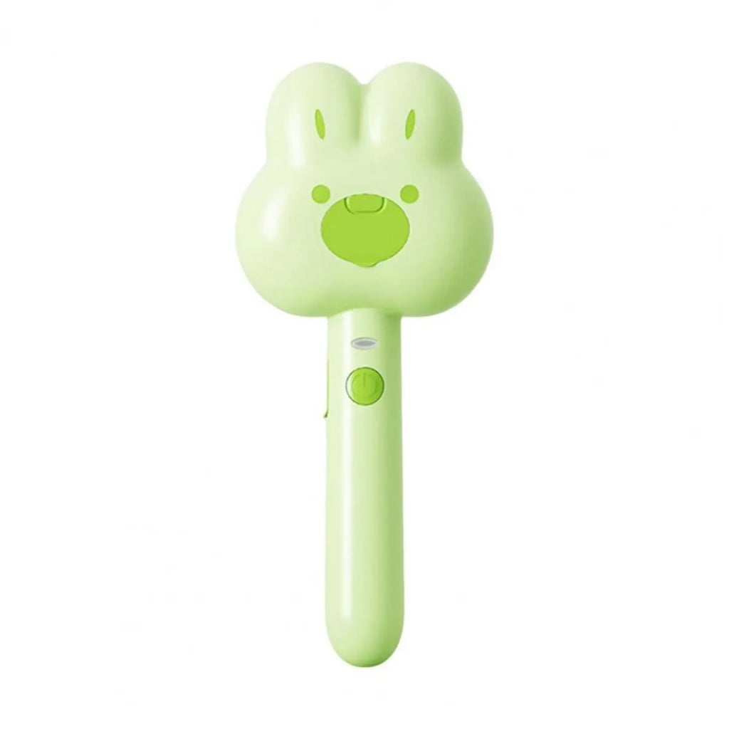 Rechargeable cat steam brush with long handle in cartoon design, available in green, pink and white colours