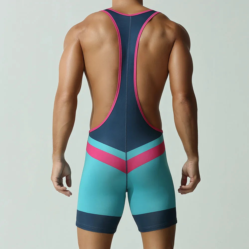 Men's quick-dry polyester sports vest jumpsuit in dream blue, cyan, or black colours