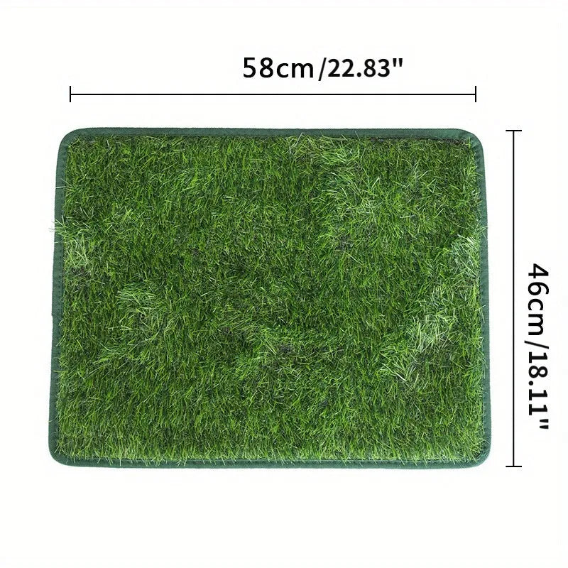 Artificial grass dog toilet training mat with plastic base in three sizes.