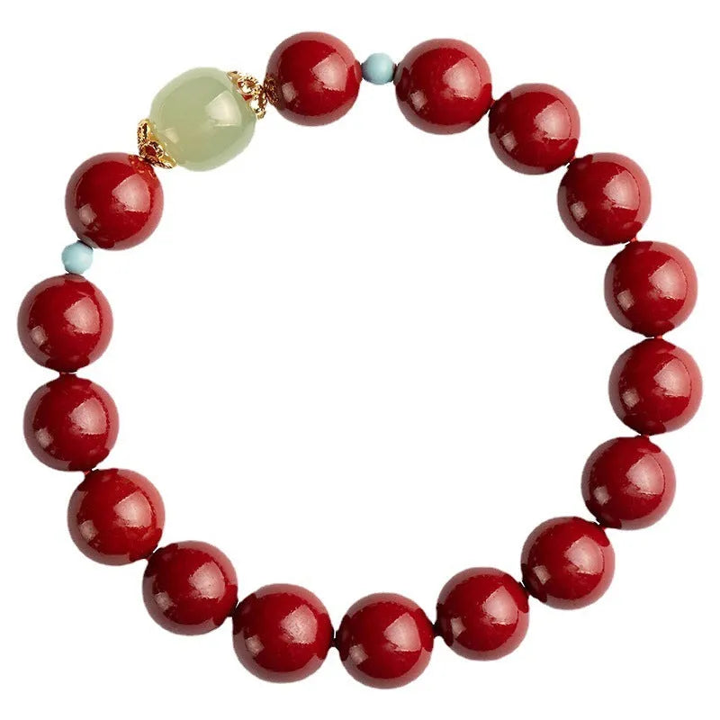 Cinnabar Hetian jade beads bracelet with geometric ellipse shape in purple gold sand colour