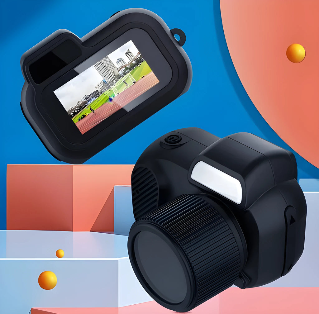 Black Y3000 model HD outdoor sports camera with 0.96-inch display screen, shown with optional memory card.