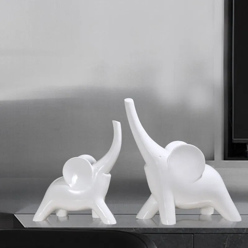 Fortune Bring Elephant ornament in rose gold or white, modern minimalist resin decoration
