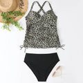 Women's high waist slim fit nylon bikini set in leopard print for swimming