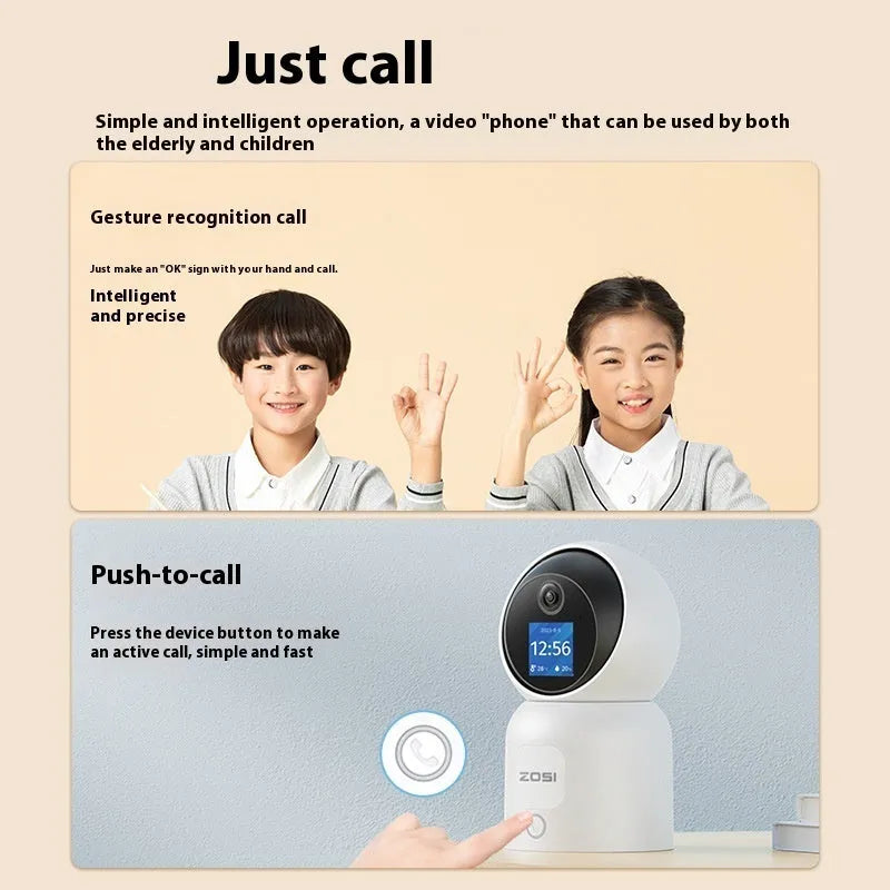 Zhou Shi wireless indoor home security camera with 5-inch colour screen on wall bracket