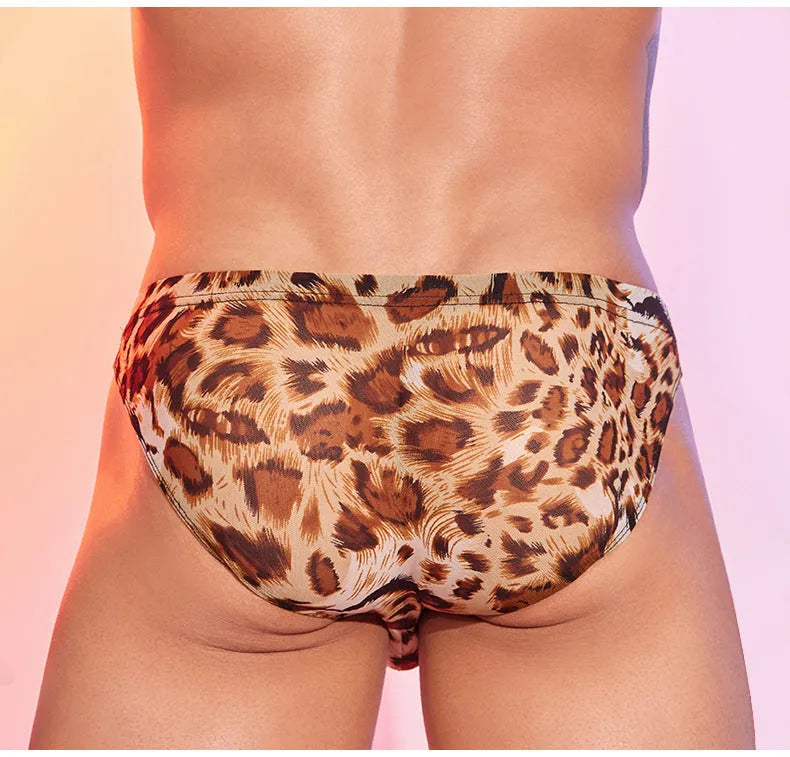 Men's leopard print low waist panties with free size fitting and nylon construction