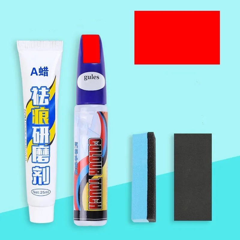 Automotive paint repair pen scratch repair fluid 4-piece set with touch-up pen, wax, sponge and sandpaper