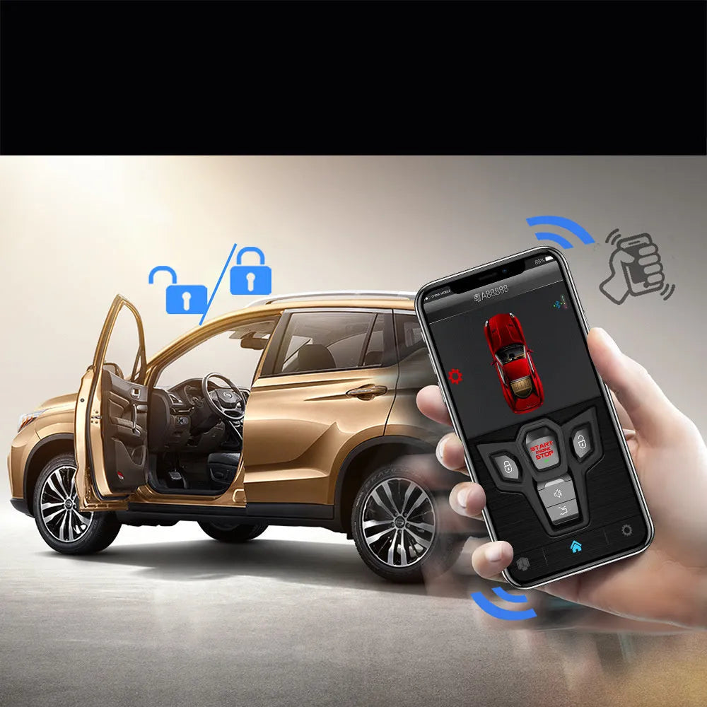 Red and black one-way remote car alarm system with two remote controls for vehicle security