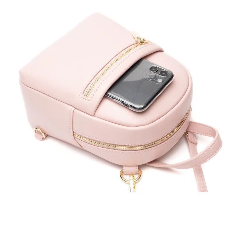 Soft PU mini backpack with large capacity showing three-dimensional pocket and street trend styling