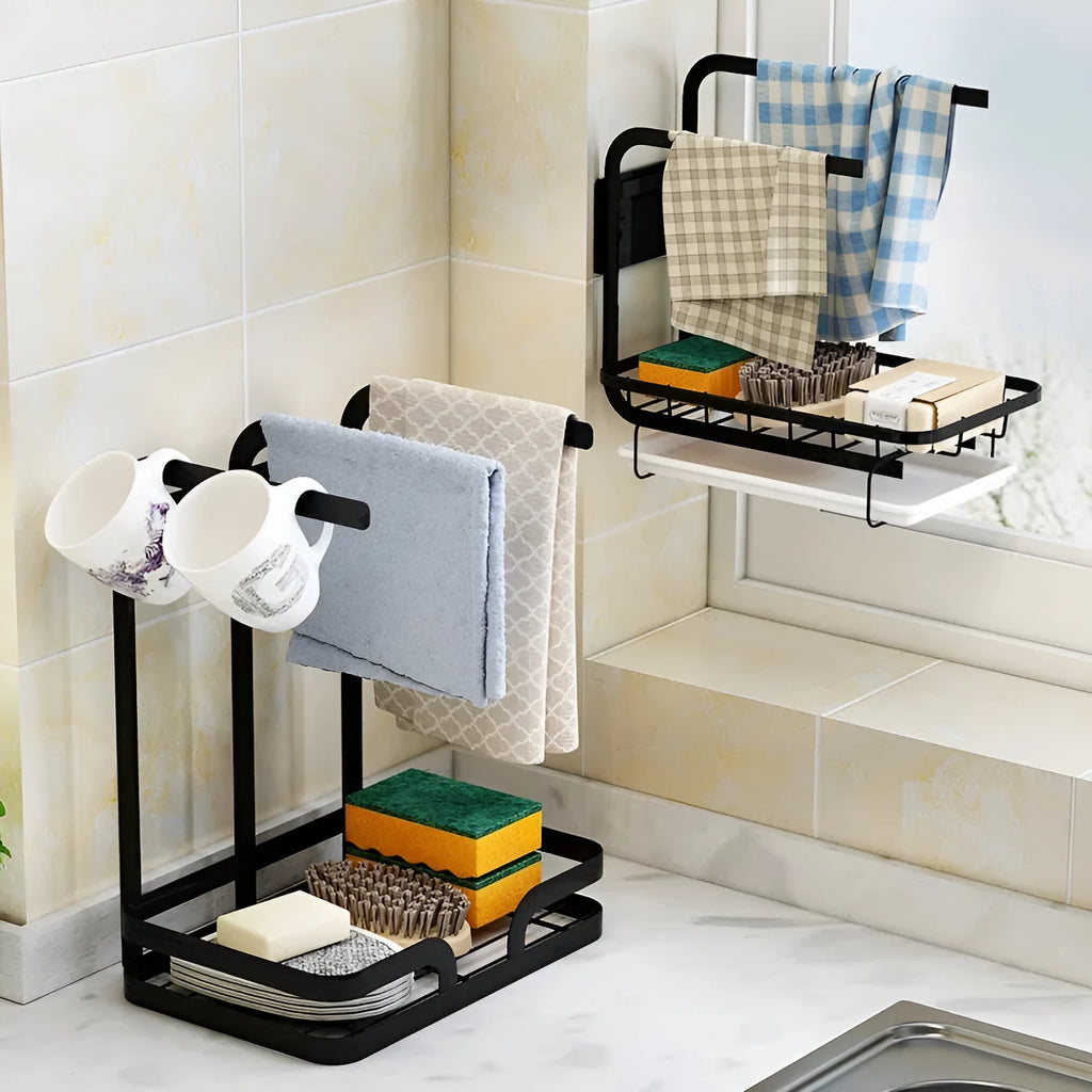 Foldable plastic kitchen rag draining storage rack in new Chinese style design