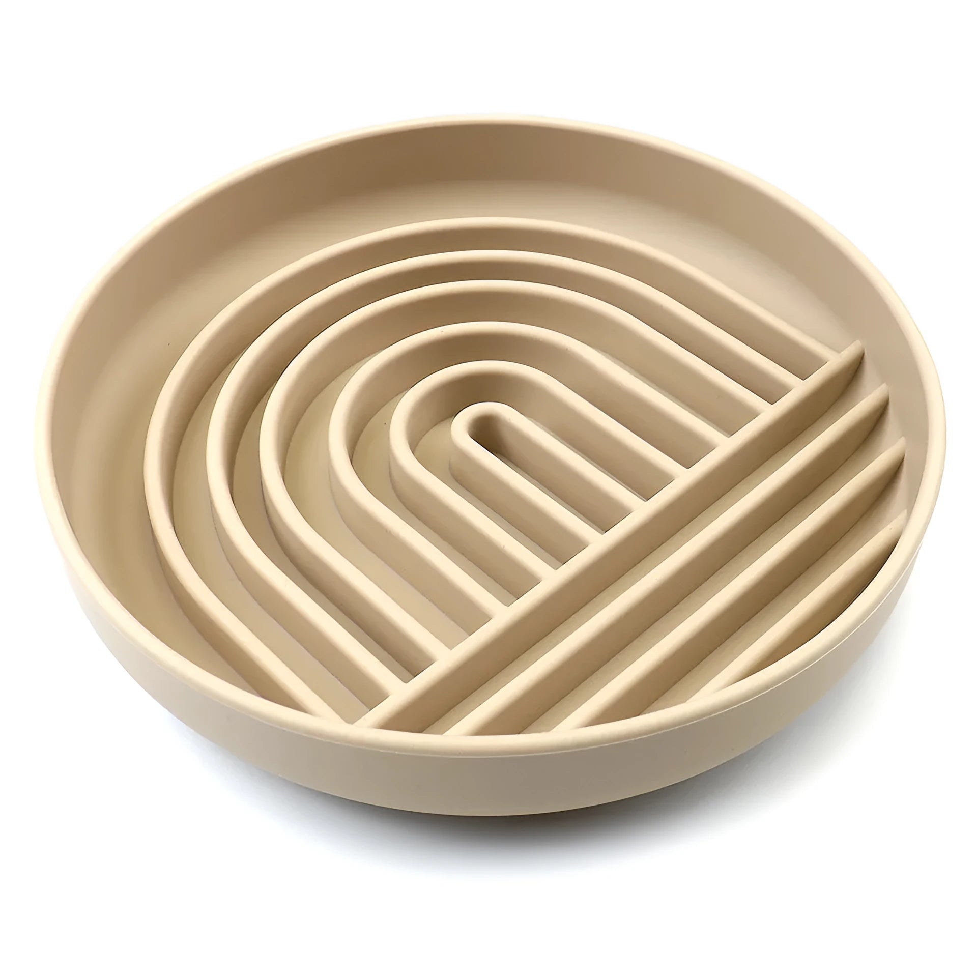 Silicone dog slow feeder bowl with textured ridges, shown in mustard green colour.