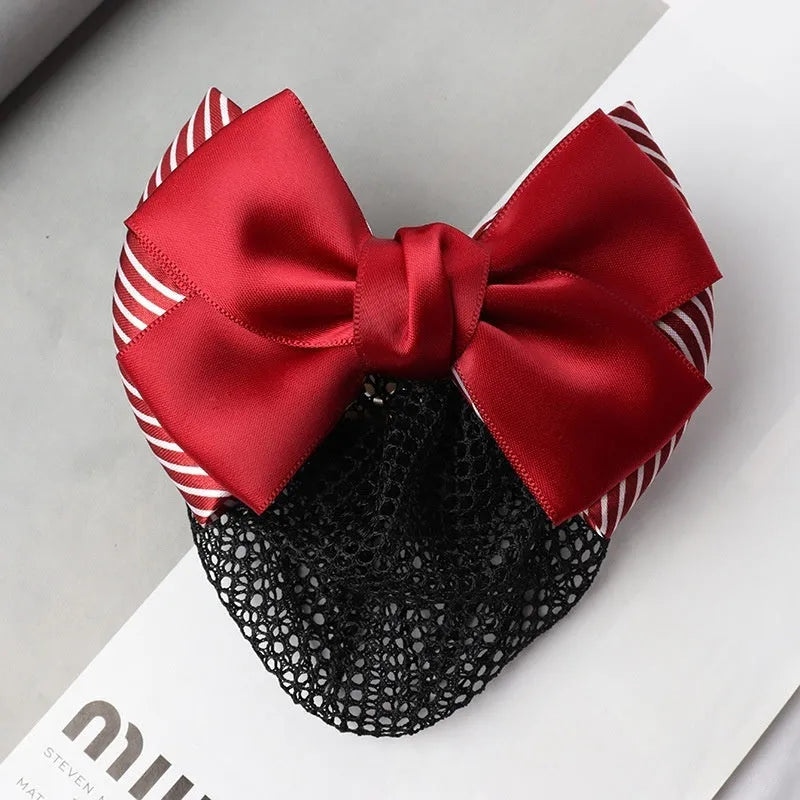Professional two-bow mesh hair clip for female workers in various colours.