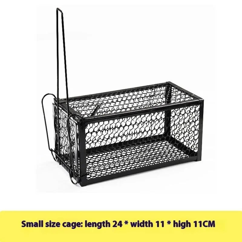 Automatic mouse cage trap in small, medium and large sizes with metal and plastic construction