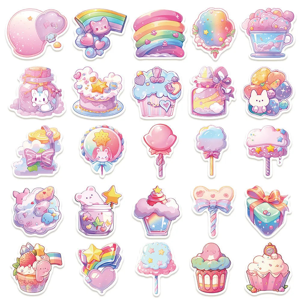 Fresh candy small object decorative waterproof stickers in 4-7cm sizes, pack of 50 sheets