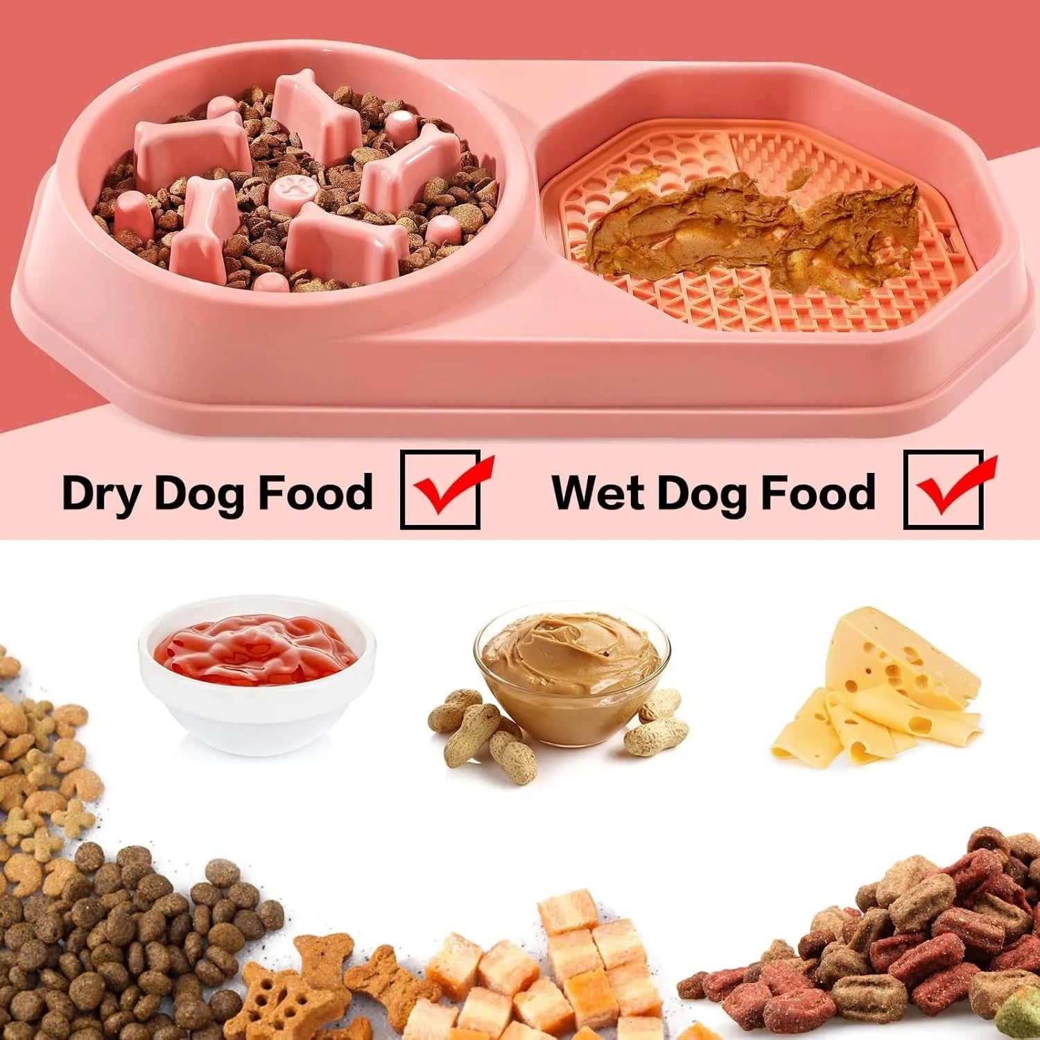 Blue interactive slow feeder dog bowl with puzzle pattern and non-slip base for small medium sized dogs