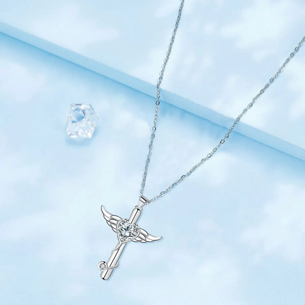 Copper cross stethoscope necklace with wings design in white diamond or red diamond colour