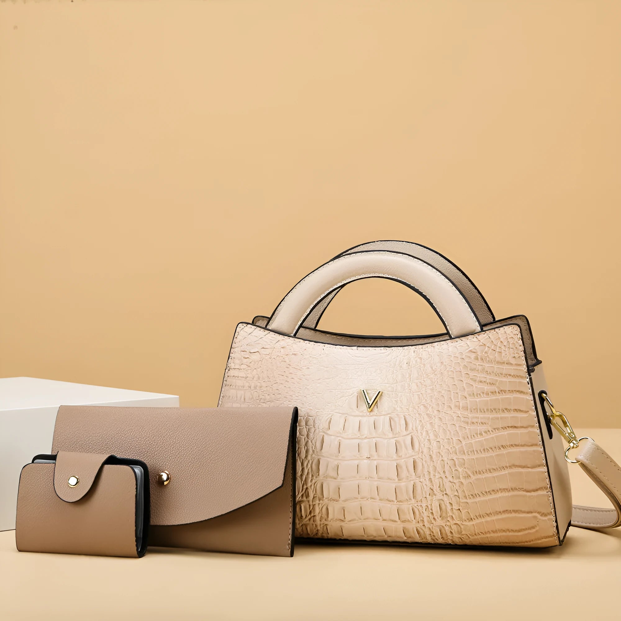 Women's square crossbody handbag with crocodile pattern texture in multiple colour options