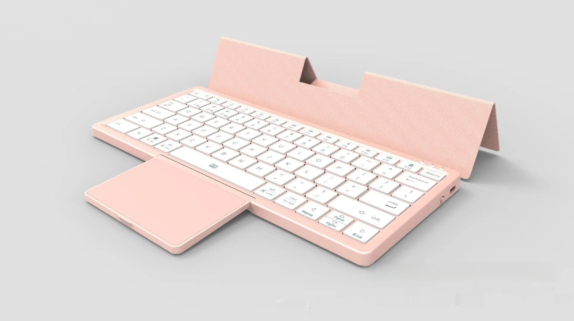 Black and grey three-in-one wireless Bluetooth keyboard with leather sheath and stand for iPad.