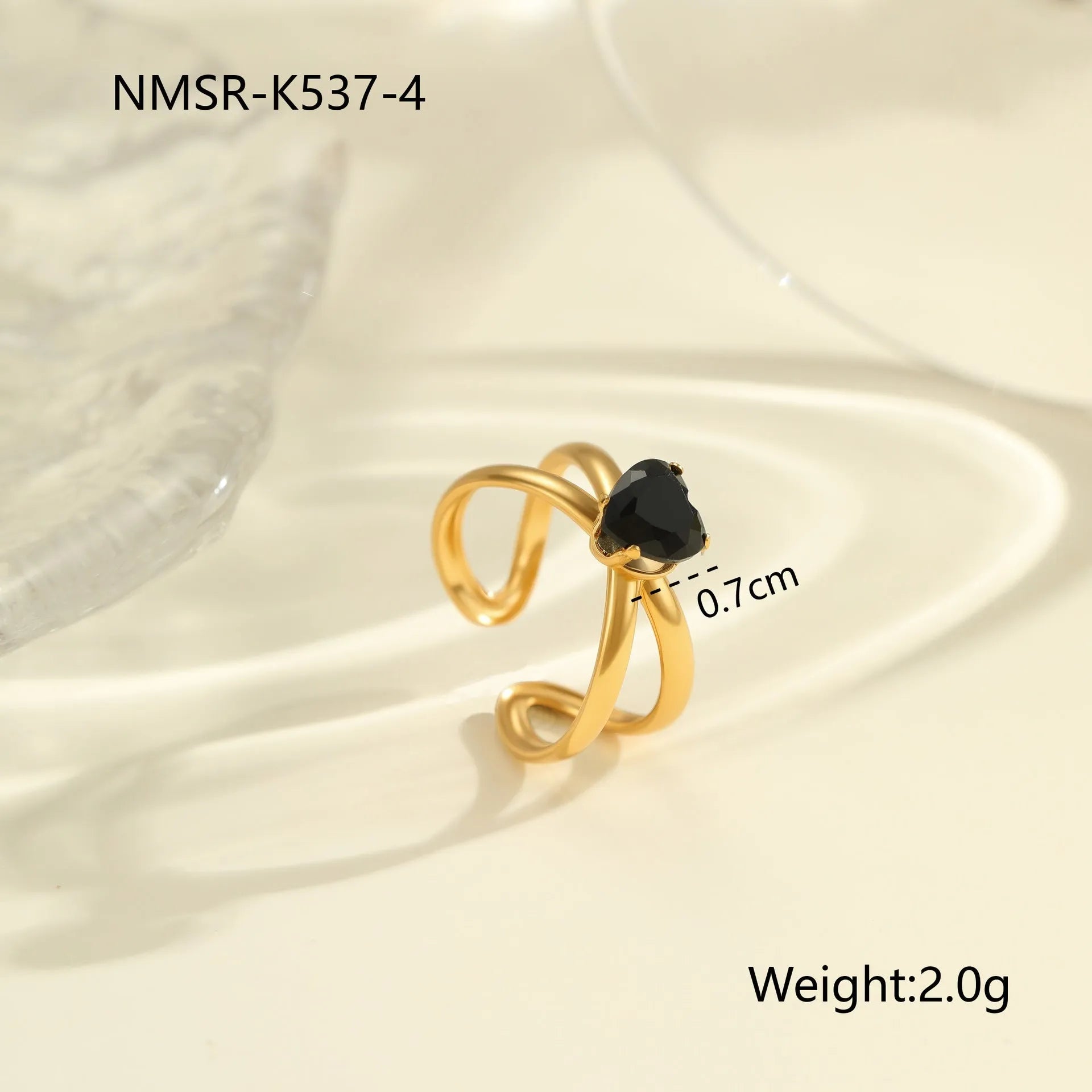 Geometric zircon ring with open mouth adjustable design in stainless steel