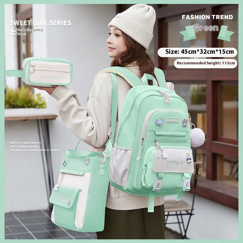 Girls' school backpack in Oxford cloth with curved shoulder straps and spine protection