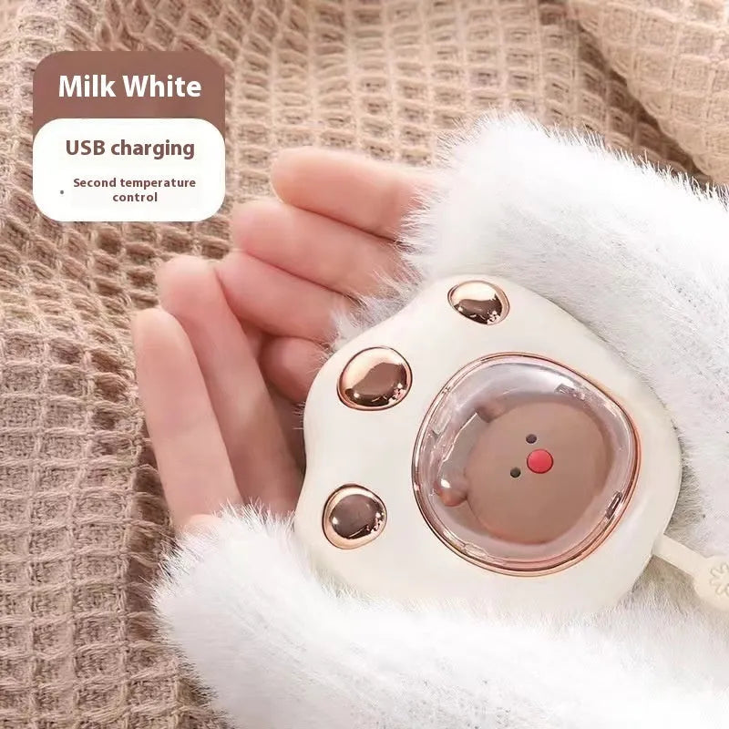 USB-powered hand warmer with digital display showing temperature, in charming blue colour