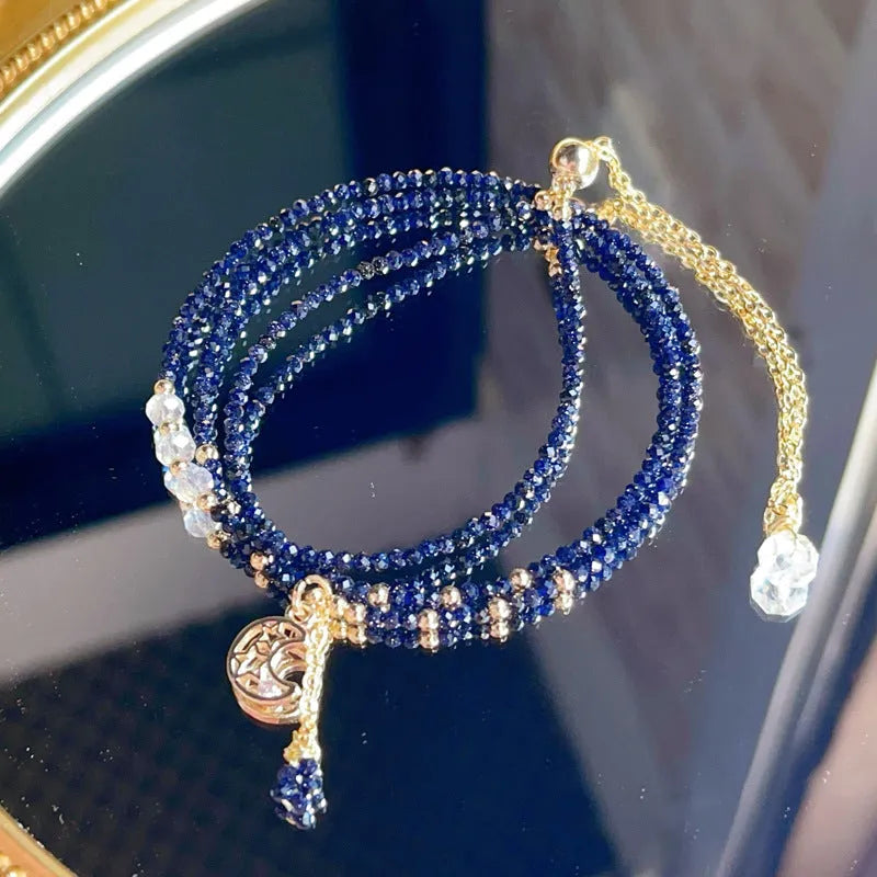 Blue sandstone three-ring bracelet for women with multi-layer gold design