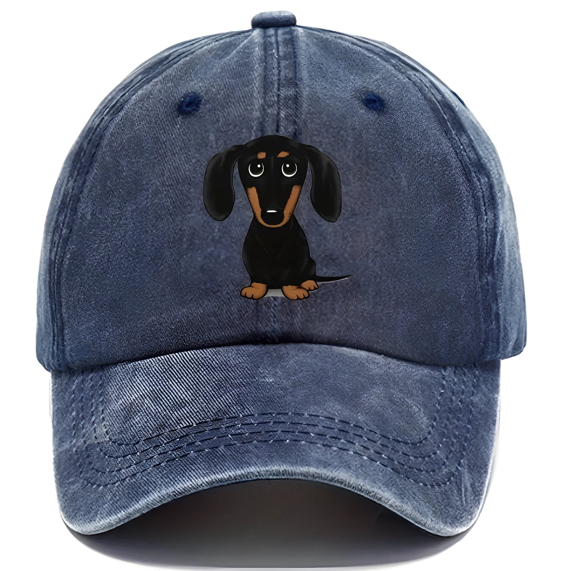 Retro washed cotton baseball cap with embroidery and printing in dome crown style with peaked brim