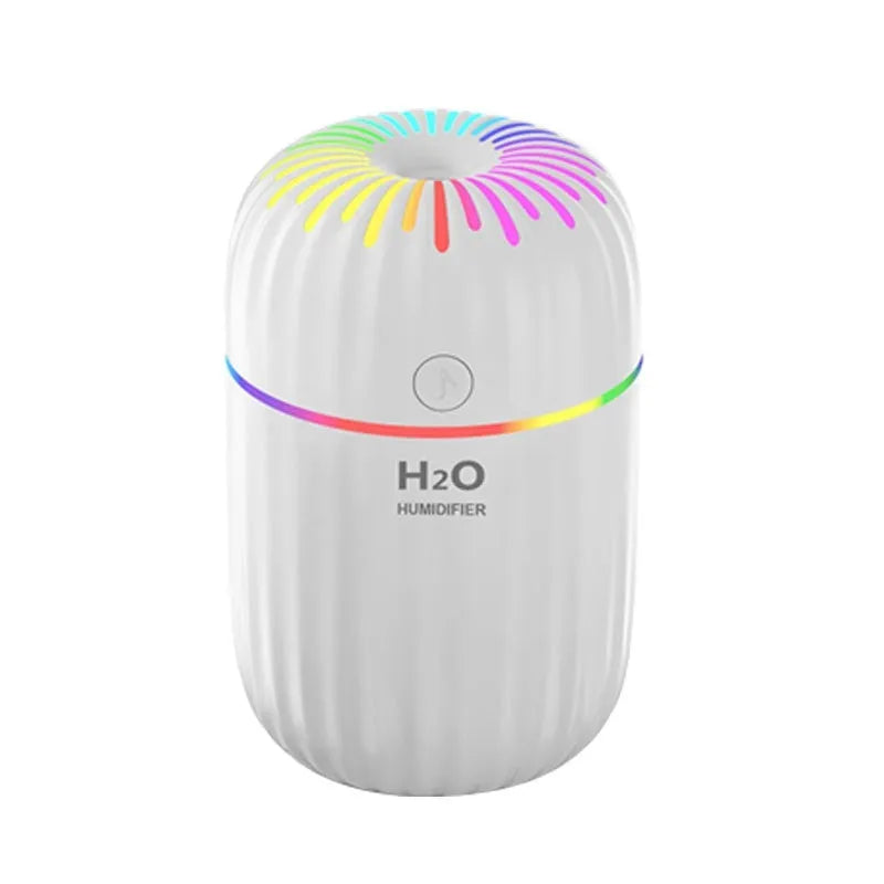 Mini USB humidifier with fireworks design in white pink and green colors for car and desk use