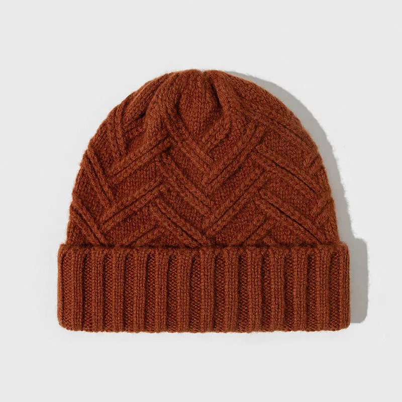 Wool knitted women's winter hat with dome crown in six colour options showing ivory white, khaki, ankela red, golden brown, goddess gray and obsidian black variations