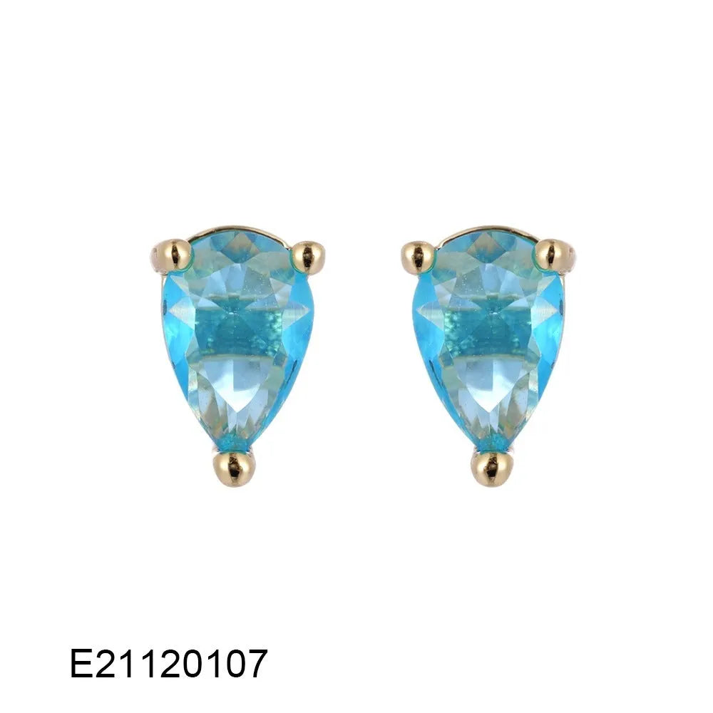 Brass gold-plated drop-shaped zircon earrings with pear silhouette on copper base
