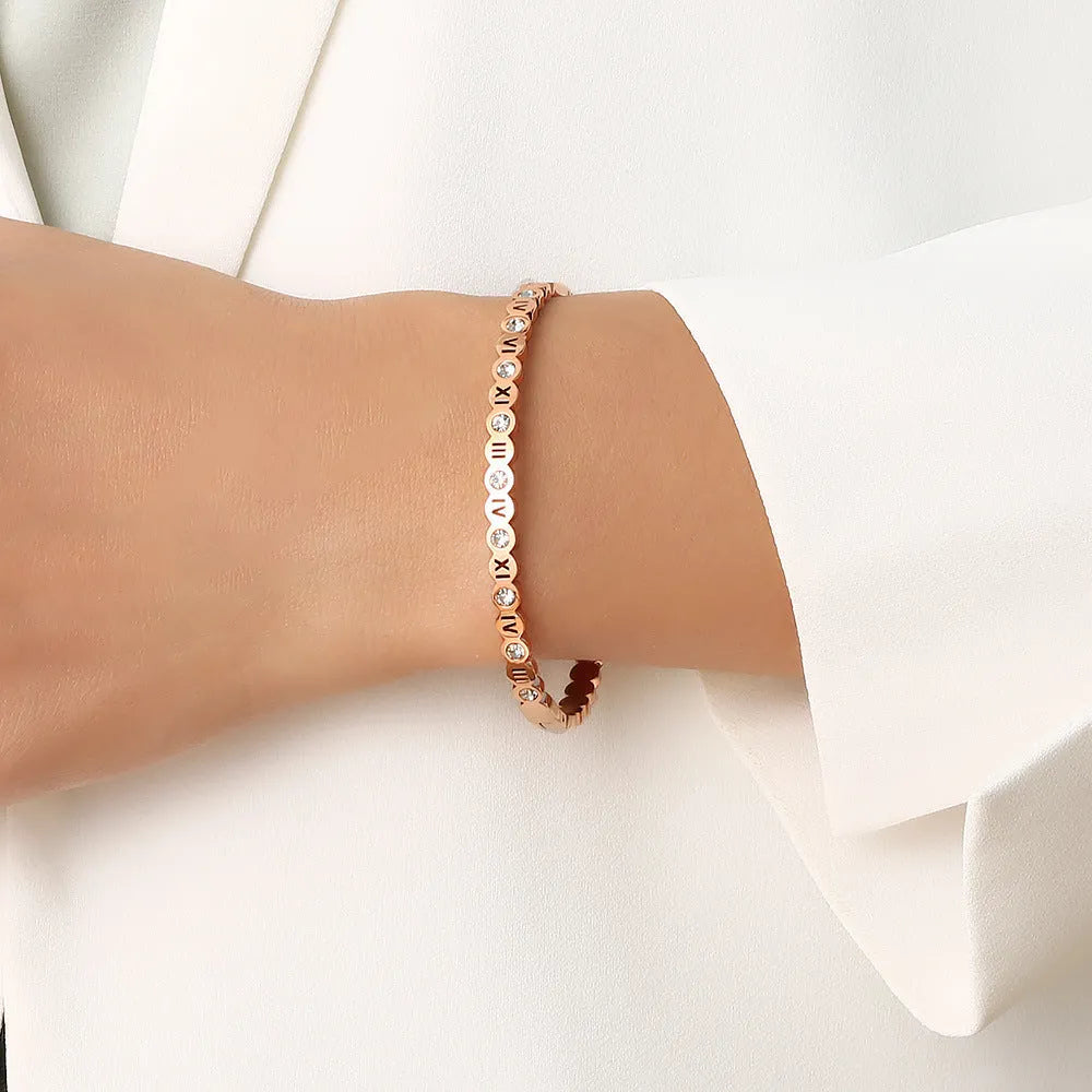 Korean style titanium steel number bracelet in gold rose gold and steel colour options