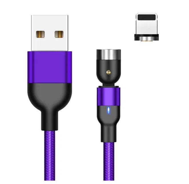 Essager rotating magnetic USB charging cable with LED light in black, shown with Android and Type-C magnetic tips.