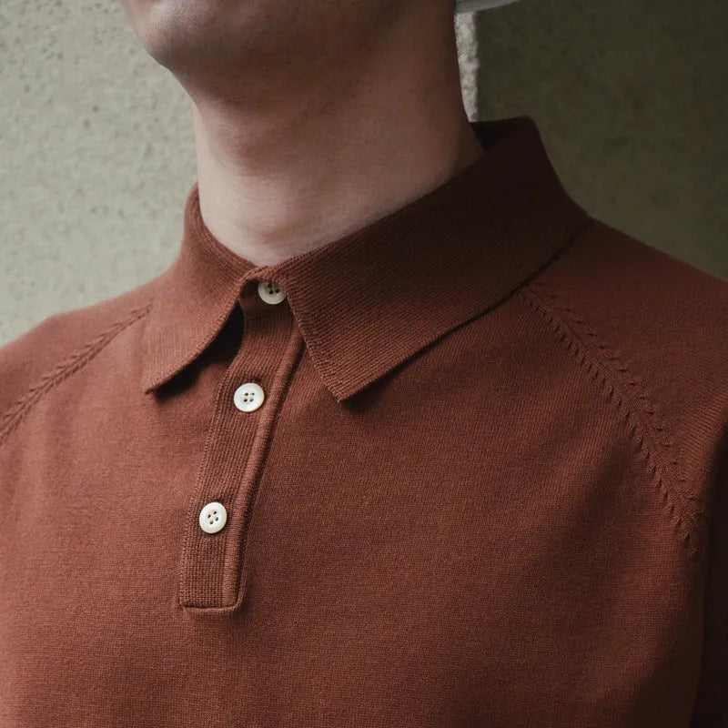 Retro slim-fit short-sleeved cotton T-shirt in a solid colour, shown in a casual setting.