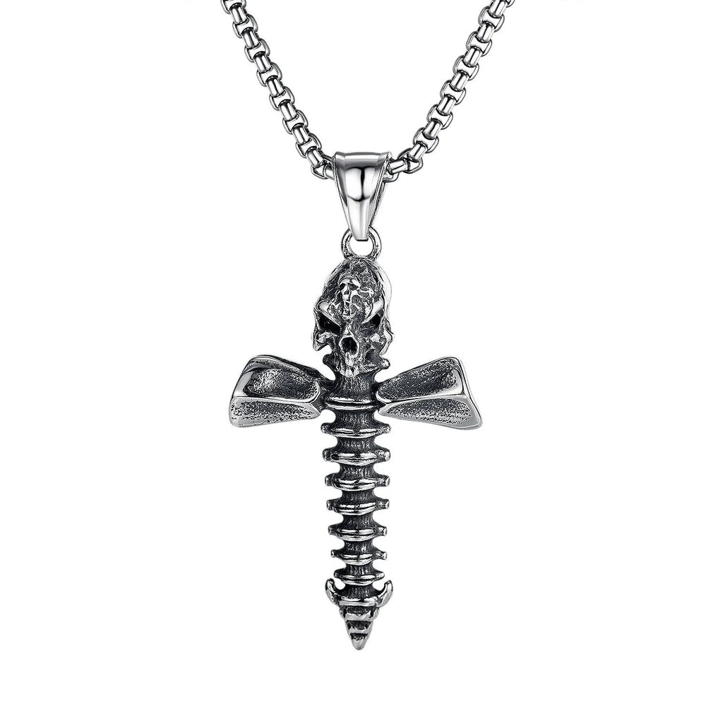 Men's stainless steel skull necklace with electroplated silver finish and alloy pendant