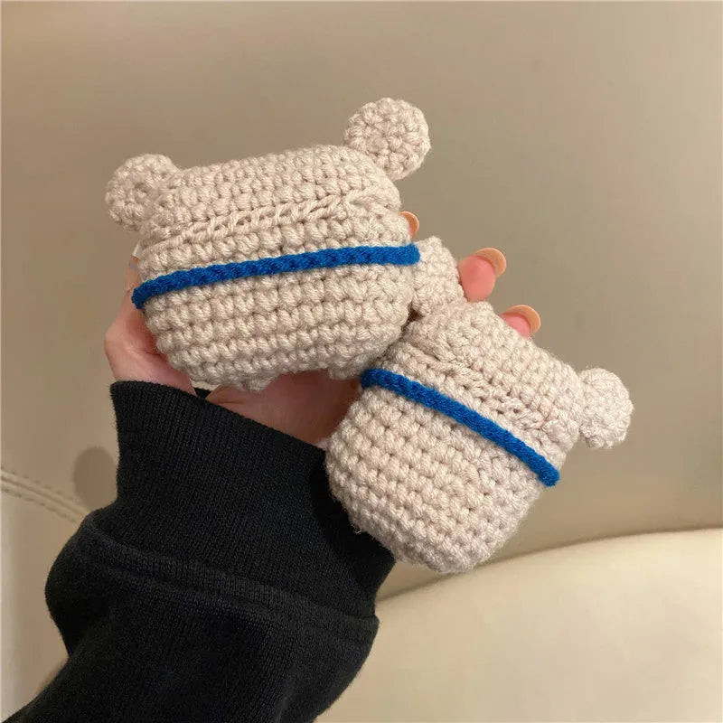 Handmade knitted koala bear backpack cover for AirPods charging case protection