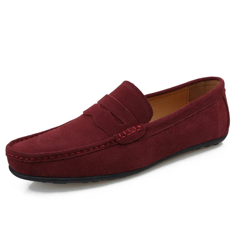 Men's solid colour suede loafers slip-on casual shoes with round toe and flat heel