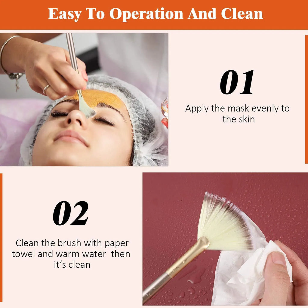 10 professional facial fan brushes with champagne-coloured acrylic handles and protective covers