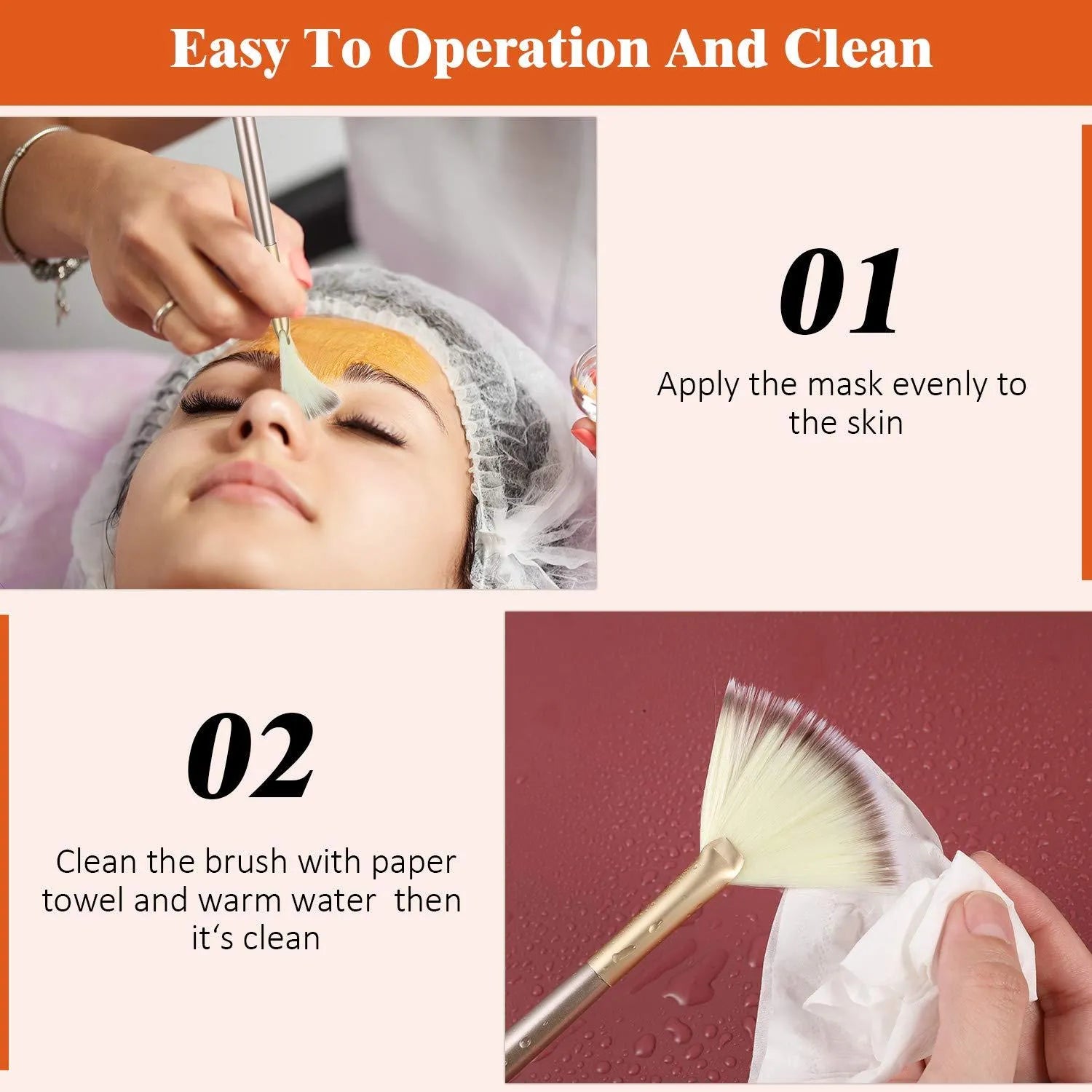 10 professional facial fan brushes with champagne-coloured acrylic handles and protective covers